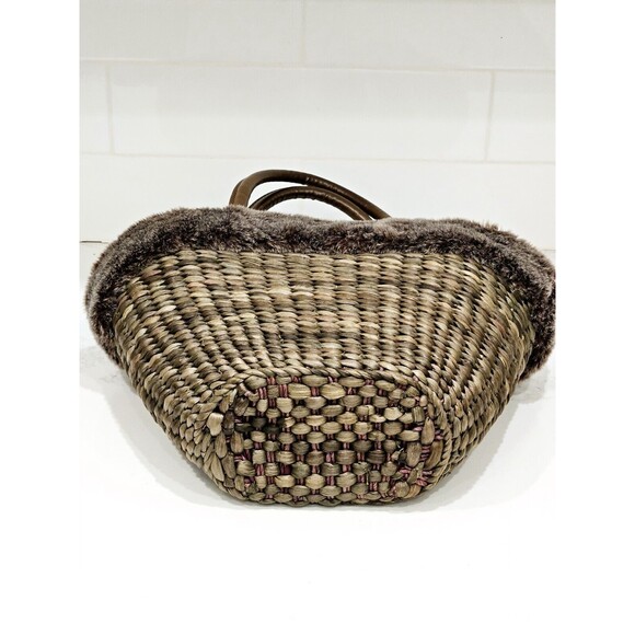 Bath & Body Works Brown Woven Tote Large Basket Handbag Purse Faux Fur Trim - Picture 5 of 6